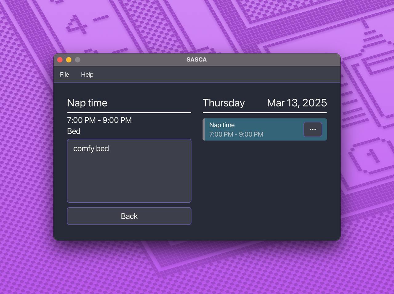 Screenshot of an application showing a calendar event
